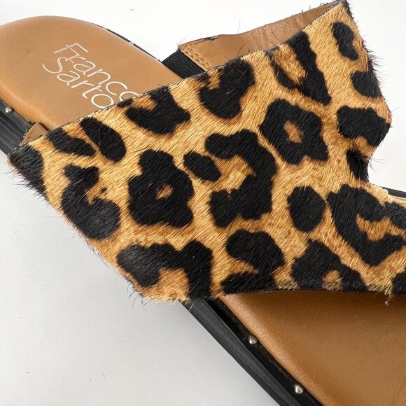Ss 10- Franco Sarto Ginny Leather Leopard Print Calf Hair Slide Sandal - Picture 8 of 10